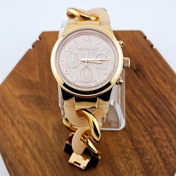 Michael Kors Runway Women's Rose Gold Twist Watch Crystal Multidial Chunky Glam - Picture 1 of 7